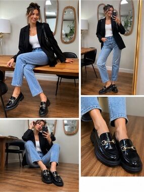 MIA Black Loafers with Gold Buckle